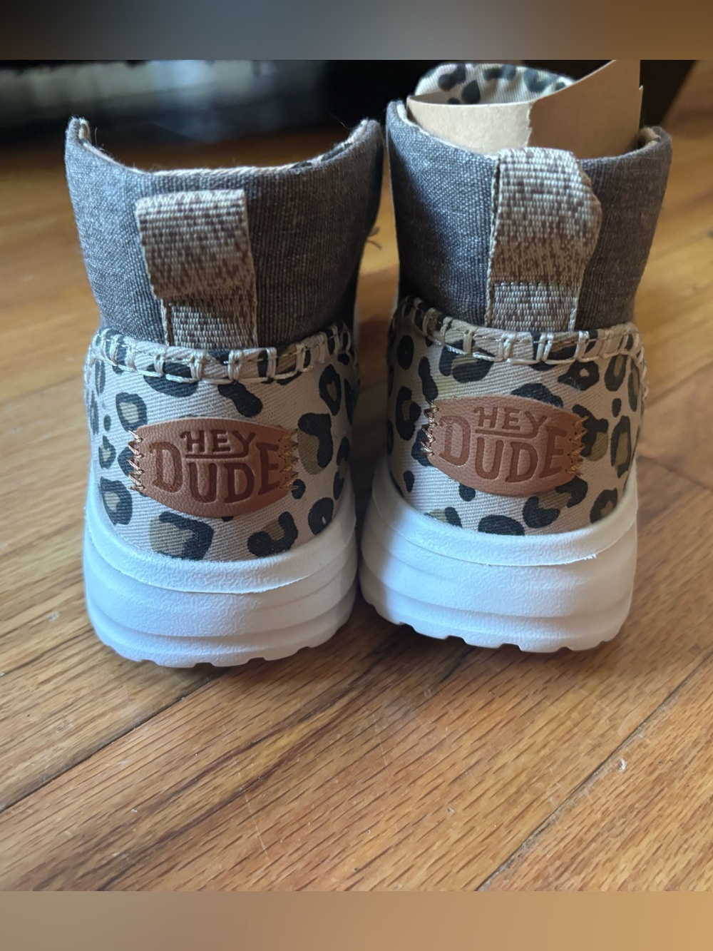 Hey Dude Kids Leopard Slip-On Sneakers in Beige and White